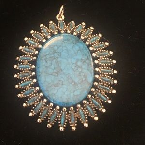 Vintage faux turquoise pendant signed JJ